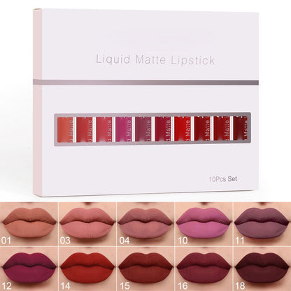 10Pcs Matte Waterproof  Long Lasting Lip Gloss