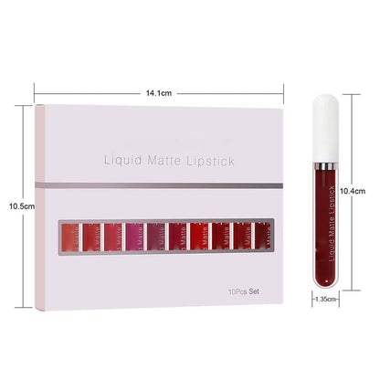 10Pcs Matte Waterproof  Long Lasting Lip Gloss